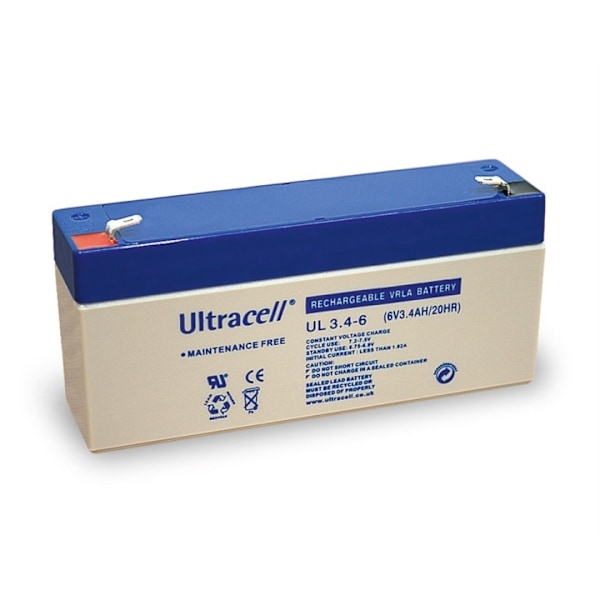 Ultracell Blybatteri 6 V, 3,4 Ah (UL3.4-6) Faston (4.8mm) Blybatteri
