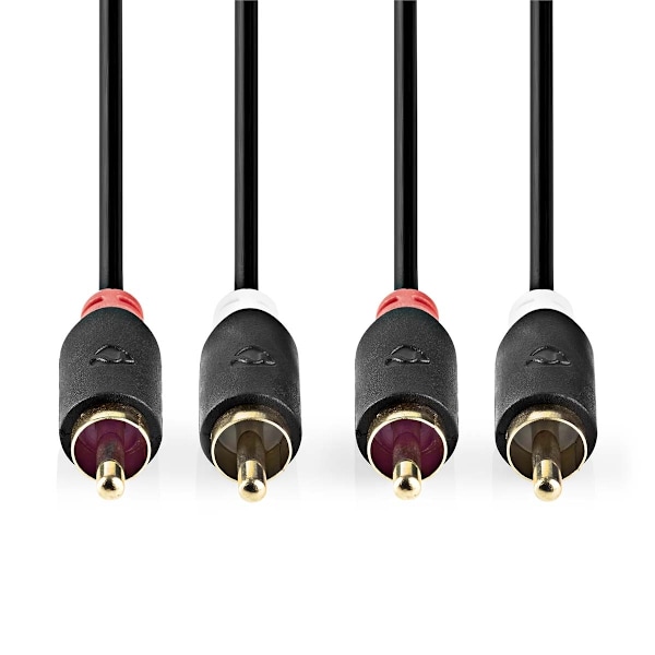Nedis Stereoäänikaapeli | 2x RCA uros | 2x RCA uros | Kullattu | 1.00 m | Pyöreä | Antrasiitti | Laatikko