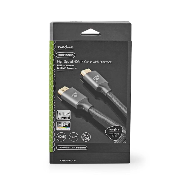 Nedis High Speed ​​HDMI ™ Kaapeli Ethernet | HDMI™ liitin | HDMI™ liitin | 4K@60Hz | ARC | 18 Gbps | 1.00 m | Pyöreä | Puuvilla | Gun Metal Harmaa / H