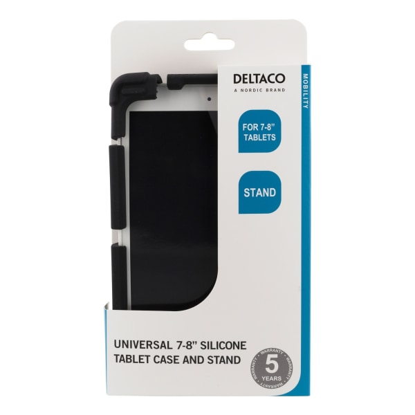 DELTACO cover i silikone til 7,8 tommer tablets, stander, sort Svart