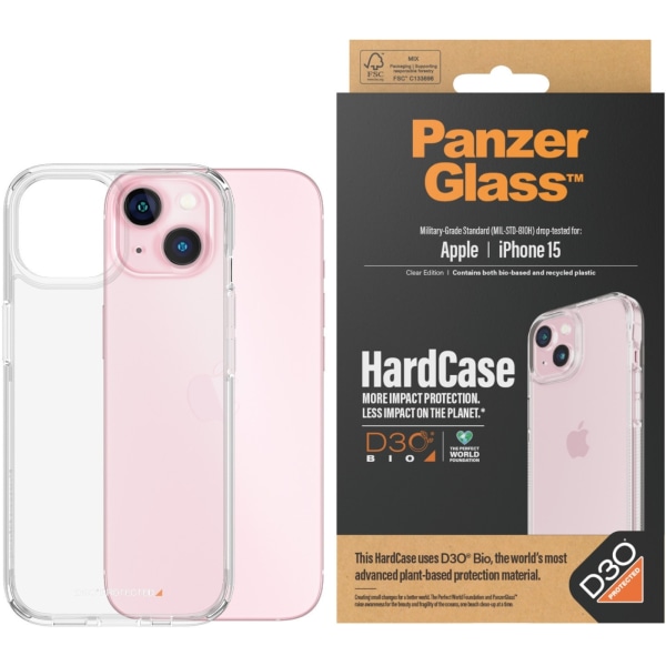 PanzerGlass HardCase D3O-suojakuorella, iPhone 15 Transparent