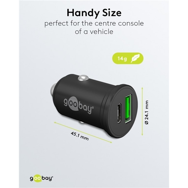 Goobay Dubbel USB-billadare USB-C™ PD (Power Delivery) (45 W) 45 W (12/24 V), lämplig för enheter med USB-C™ (Power Delivery), t.ex. iPhone 12