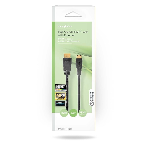 Nedis High Speed ​​HDMI ™ Kaapeli Ethernet | HDMI™ liitin | HDMI™ Mini | 4K@30Hz | 10.2 Gbps | 2.00 m | Pyöreä | PVC | Musta | Laatikko