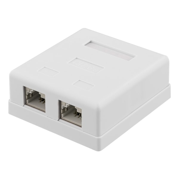 DELTACO suojattu datarasia pinta-asennukseen, FTP, 2xRJ45, Cat6a, valk