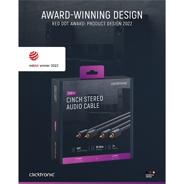 ClickTronic RCA-kabel, stereo Premiumkabel | 2x RCA plugg  2x RCA plugg | 5,0 m | OFC innerledare