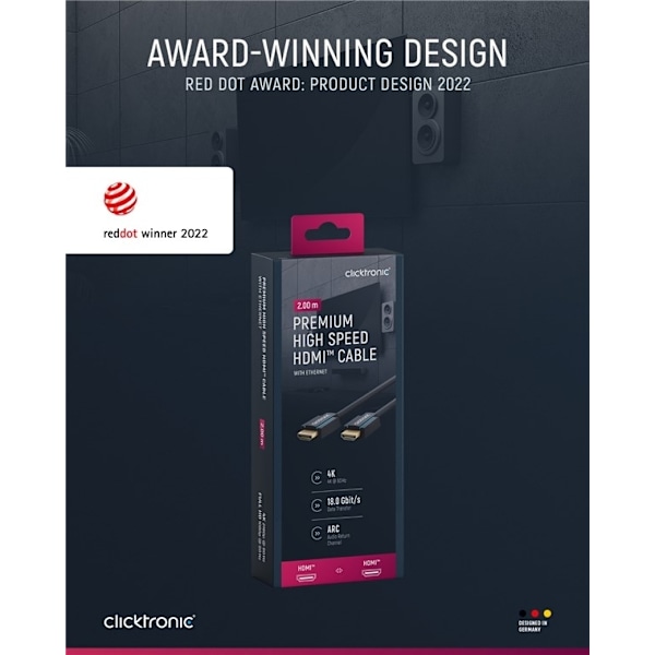 ClickTronic Premium HDMI™-huippunopeuskaapeli Ethernet-liitännällä