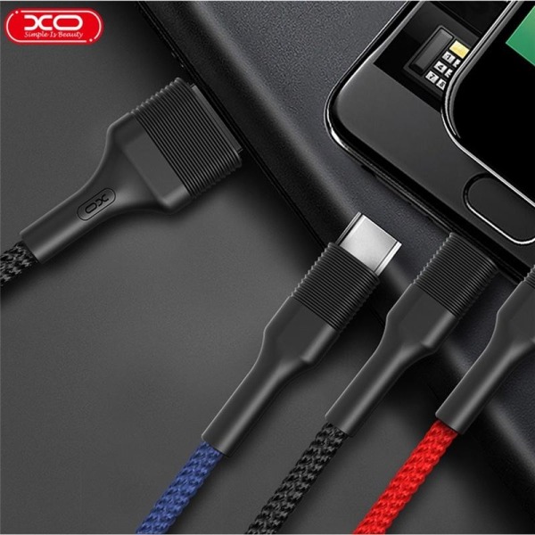 XO NB54, 3i1 USB - Lightning, USB-C, microUSB Laddkabel (3A) 1,2m