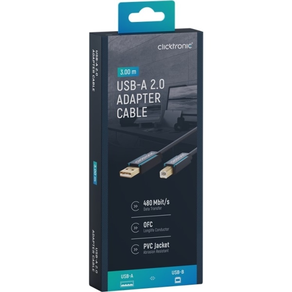 ClickTronic Adapterkabel fra USB-A til USB-B 2.0 Premium-kabel