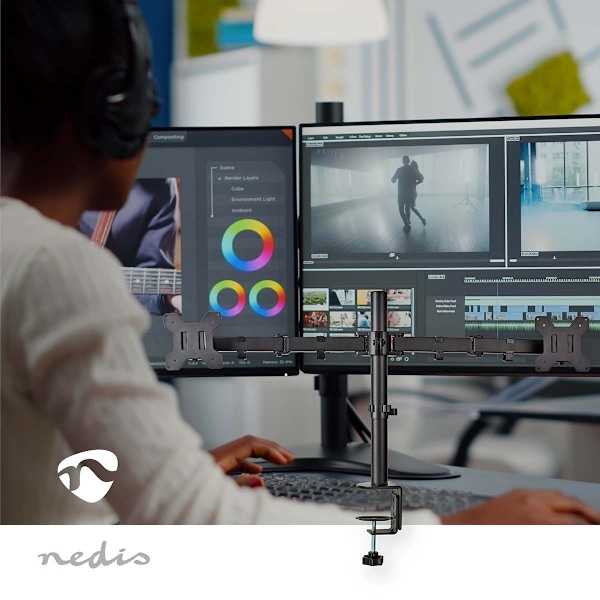 Nedis Monitorin Pöytäteline | 2 Näyttö(t) | 15 - 32 " | 75x75 / 100x100 | Täysin Säädettävä
