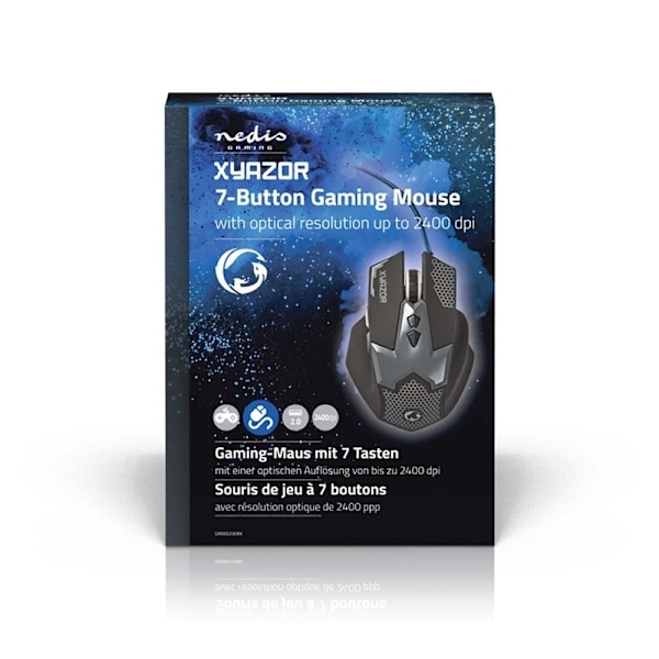 Nedis Gaming Mouse | Kabel | 800 / 1200 / 1600 / 2400 dpi | Justerbar DPI | Antal knapper: 7 | Højrehåndet | 1.50 m | LED