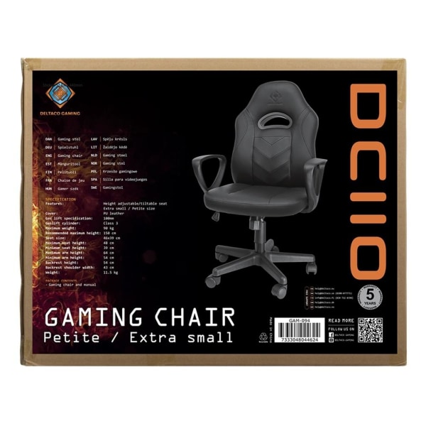 DELTACO GAMING DC110 junior chair, 100mm gaslift, PU-leather, black