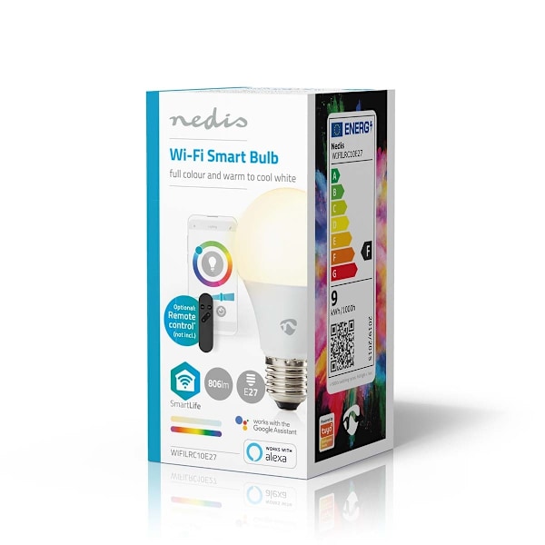 Nedis SmartLife Fuld Farve Pære | Wi-Fi | E27 | 806 lm | 9 W | RGB / Varm til kølig hvid | 2700 - 6500 K | Android™ / IOS | Pære | 1 stk