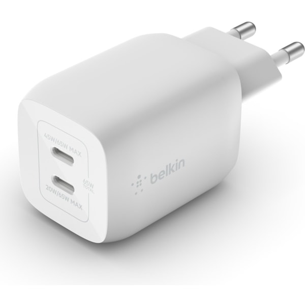 Belkin BoostCharge Pro Dual Port USB-C GaN 65W PD 3.0 laddare