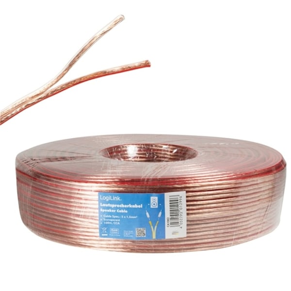 LogiLink Högtalarkabel 2x1,5 mm² 100m Transparent