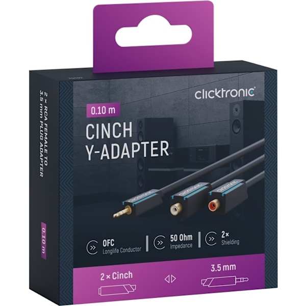 ClickTronic 3,5 mm AUX till RCA-adapterkabel, stereo Premiumkabel | 2x cinchjack  1x 3,5 mm jackplugg | 0,1 m | OFC innerledare