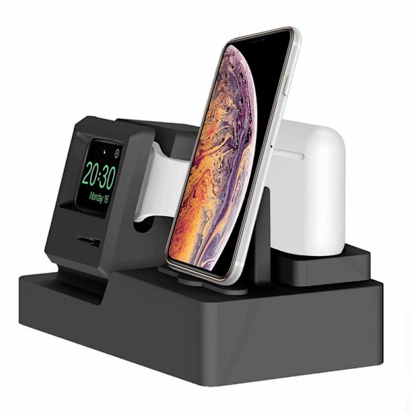 3-i-1 Opladningsstation til iPhone, Apple Watch & Airpods (Sort)