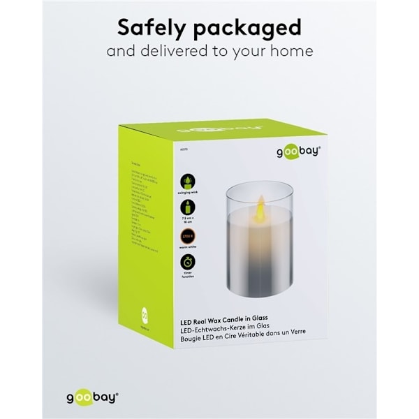 Goobay LED ægte vokslys i glas, 7,5 x 10 cm smuk og sikker belysningsløsning til mange områder som huse og loggier, kontorer eller skoler