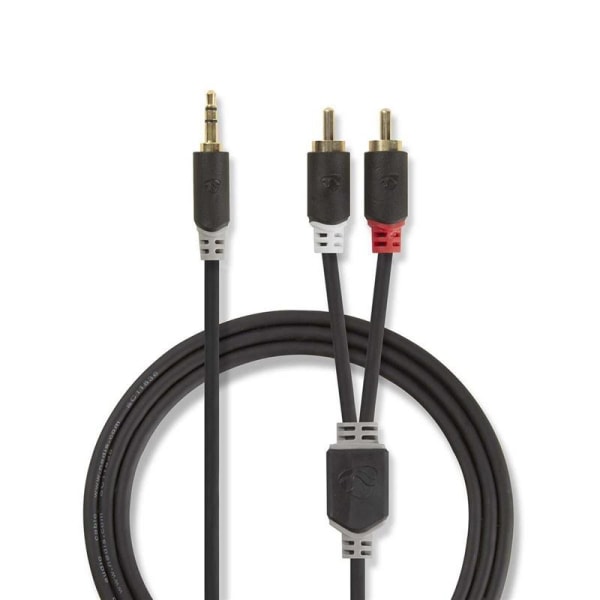 Nedis Stereoäänikaapeli | 3.5 mm uros | 2x RCA uros | Kullattu | 2.00 m | Pyöreä | Antrasiitti | Laatikko