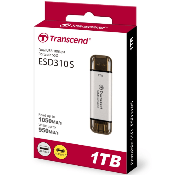 Transcend Portabel SSD ESD310S USB-C 1TB (R1050/W950) Silver