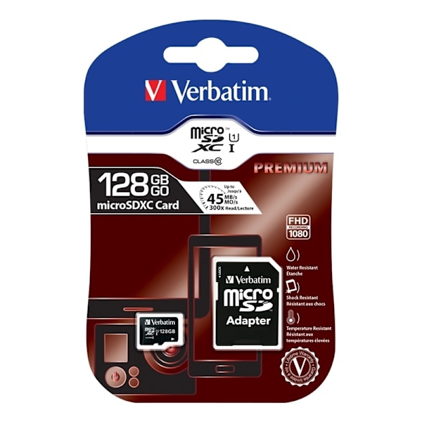 Verbatim microSDXC-kort, 128GB, inkl.adapter, class 10