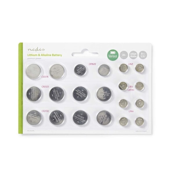 Nedis Litium/Alkali Nappiparistosarja | 1.5 / 3 V DC | Alkaali / Litium | CR1620 / CR2016 / CR2025 / CR2032 / LR43 / LR44 / LR54 | Paristojen määrä: 2