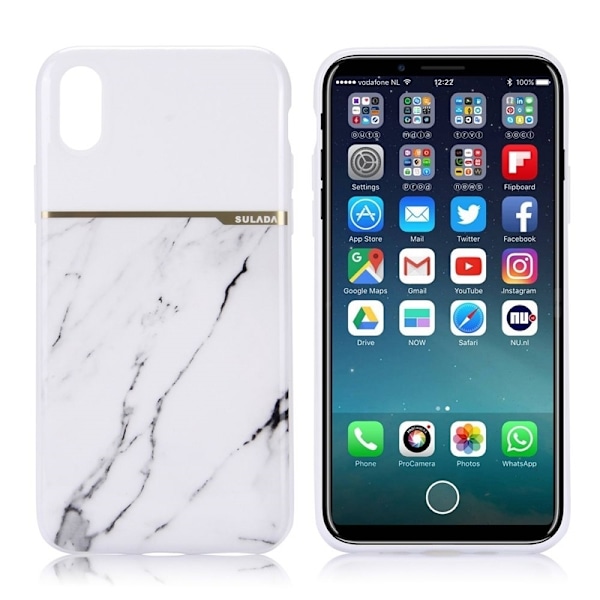 Mjukt TPU skal till iPhone X/XS, Vit Marmor Vit