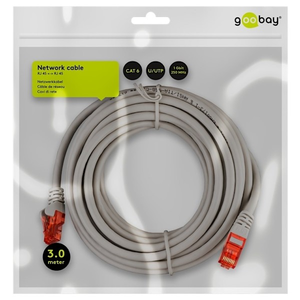 Goobay Netværkskabel CAT 6, U/UTP, grå kobberbeklædt aluminiumleder (CCA), 3 m