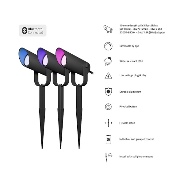 Hombli Smart Spots Udendørs 3-pak RGB CCT Sort