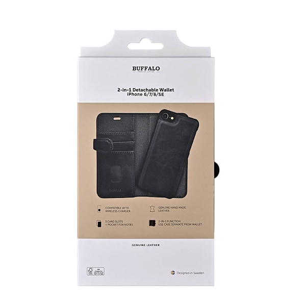 BUFFALO Wallet Læder iPhone 6/7/8/SE2020/22 Sort Svart
