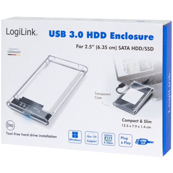 LogiLink Hårdiskkabinett 2,5" USB 3.0 Skruvfri design Transparent