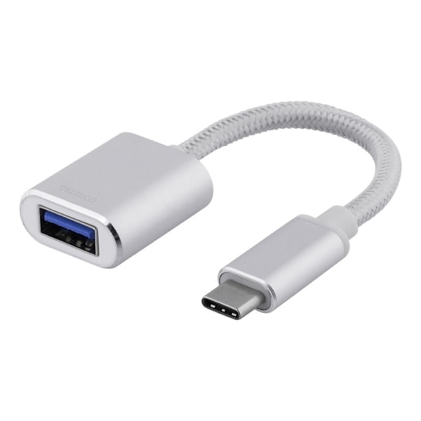 DELTACO sovitin USB-C 3.1 Gen 1 - USB-A OTG, alum., myyntipakk., hopea