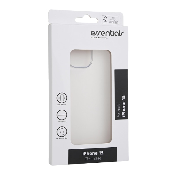 Essentials iPhone 15 TPU back cover, transparent Transparent