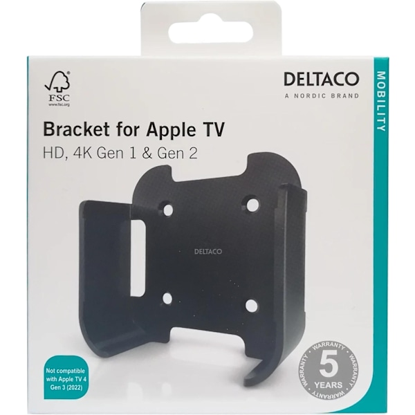DELTACO vægbeslag til 1. og 2. gen Apple TV, sort