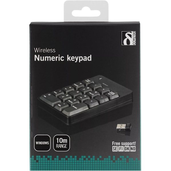 DELTACO langaton numeronäppäimistö, USB, 10m kantama, musta