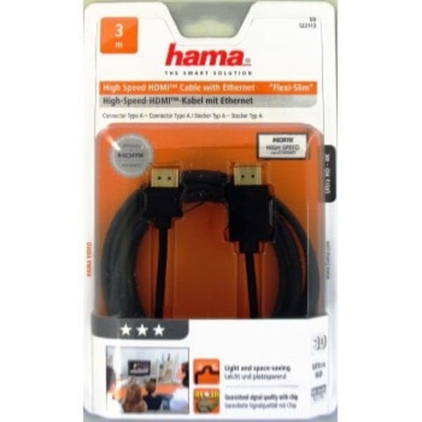 Hama Kabel HDMI Ethernet Flexislim Svart 3m