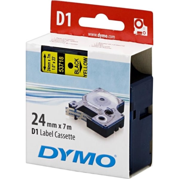 DYMO D1, markeringstape, 24 mm, sort tekst på gul tape, 7 m.