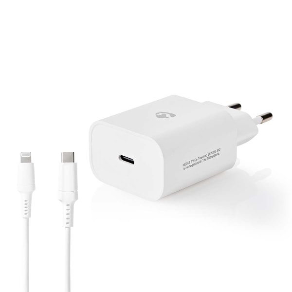 Nedis Vægoplader | 20 W | Hurtigopladningsfunktion | 1.67 A / 2.22 A / 3.0 A | Antal output: 1 | USB-C™ | Lightning 8-Pin (Loose) kabel | 1.00 m | Aut