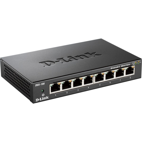 D-Link Gigabit Ethernet Switch, 8x10/100/1000Mbps, metalkabinet, sort