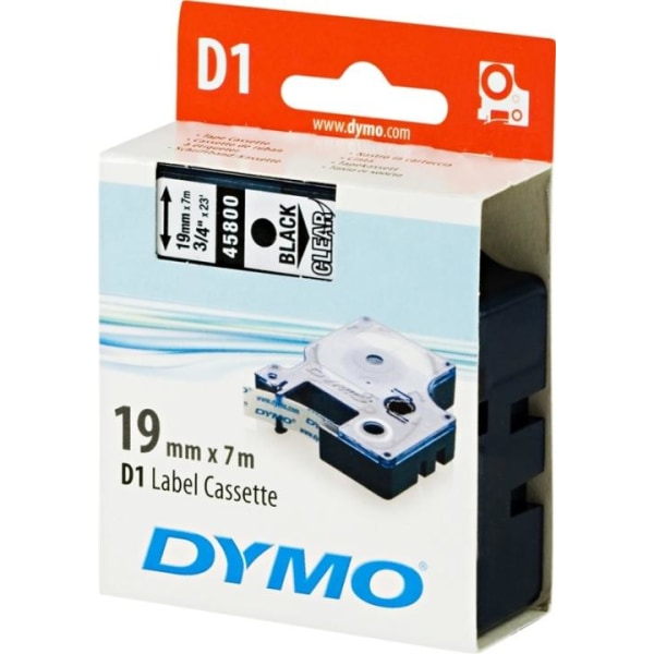 DYMO D1 märktejp standard 19mm, svart på transparent, 7m rulle (