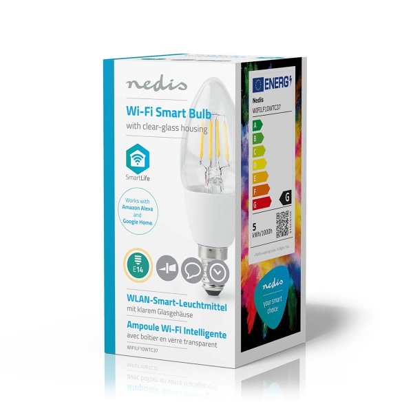 Nedis SmartLife LED Glødepære | Wi-Fi | E14 | 400 lm | 5 W | Varm Hvid | 2700 K | Glas | Android™ / IOS | Stearinlys | 1 stk