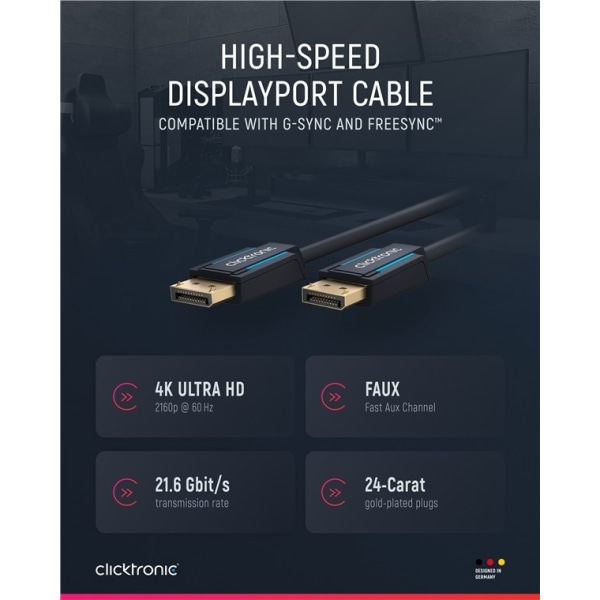 ClickTronic DisplayPortâ„¢-kabel Premium-kabel | 1x DisplayPortâ