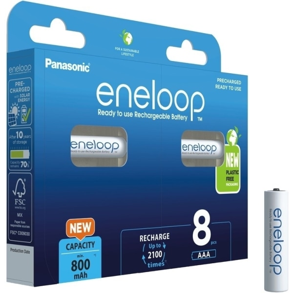Panasonic Eneloop AAA 800 mAh batteri, 8 stk