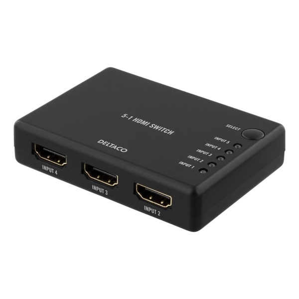 DELTACO HDMI-Switch, 5 ingångar till 1 utgång, 4K i 60Hz, 7.1, svart