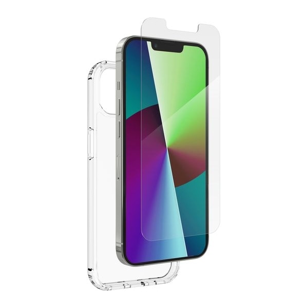 Puolustus Bundle pack: Läpinäkyvä Mobile Case + näytönsuoja iPhone 13:lle Transparent