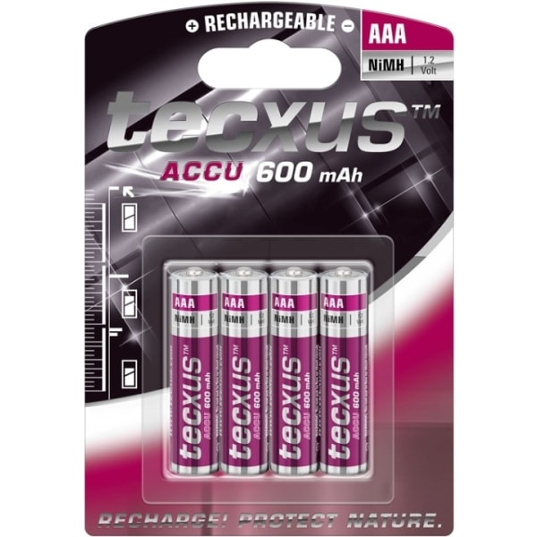 tecxus AAA (Micro)/HR03 genopladeligt batteri - 600 mAh, 4 stk.