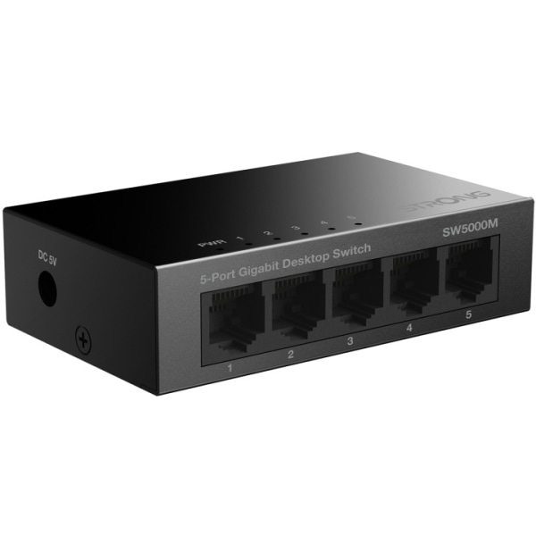 Kraftig 5-ports Gigabit-switch i metall, sort