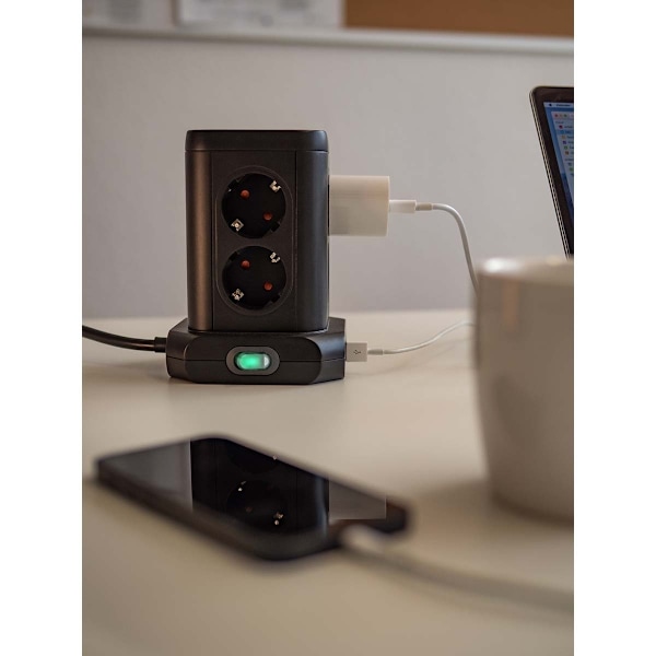 brennenstuhl 8-vejs stikkontakttårn i 45° arrangement (4x USB, med 2 kabler, to-polet kontakt) TYPE F