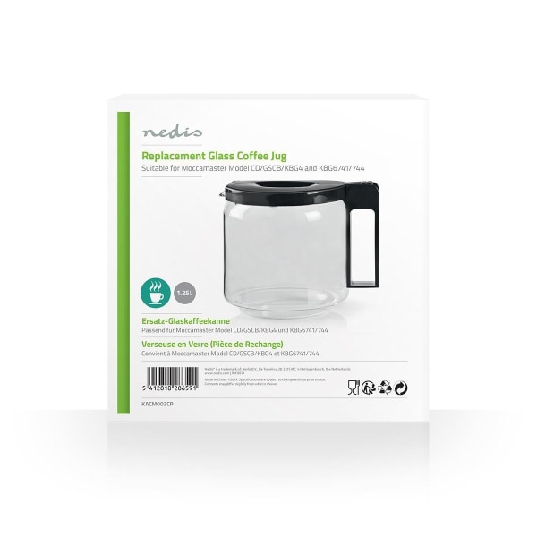 Nedis Glass kaffekannan | Kompatibel med: Moccamaster CD / GCS / KBG / Excellent 10SN | 1.25 l | Svart