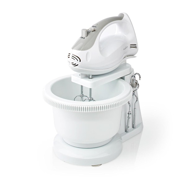 Nedis Hand Mixer | 200 W | 5-hastighedsindstilling | Turbofunktion | Dreje skål / 2 dejkroge / 2 piskeris | Grå / Hvid