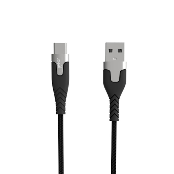 GEAR Ladekabel PRO USB-A til USB-C 2.0 1.5m Sort Kevlarkabel m/Metalkobling